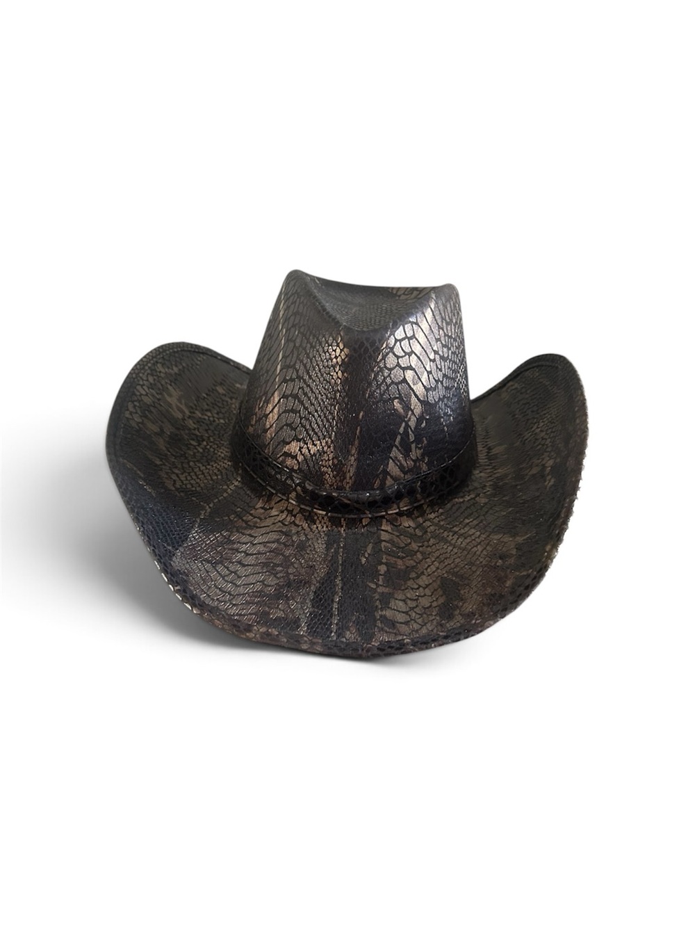 Womens Black Brown Snake-Print Cowboy Hat